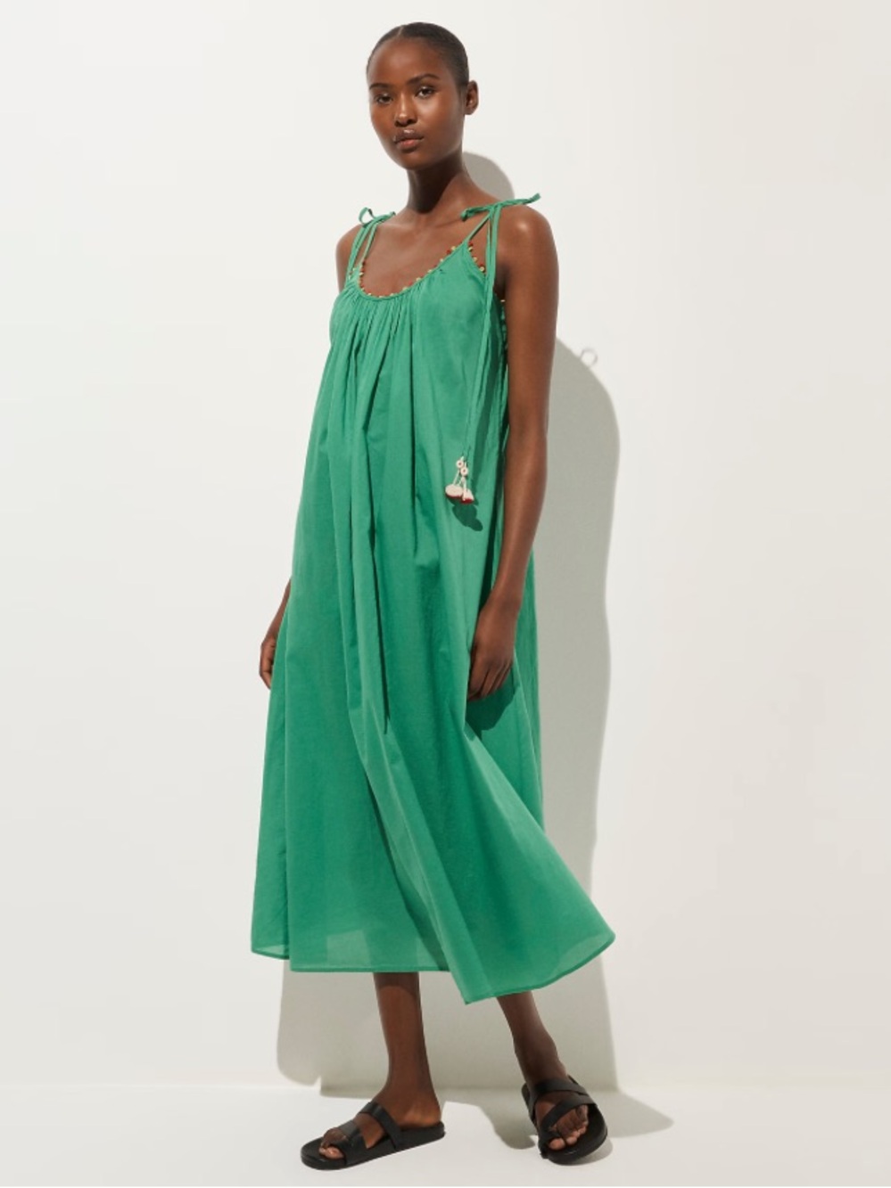 J. Crew Green Loose Tie-Shoulder Midi Dress Embroidered Vacation Resortwear XS